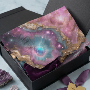 Papier Mousseline Pastel Rose Violet Turquoise Or Géode Galaxie Nébu