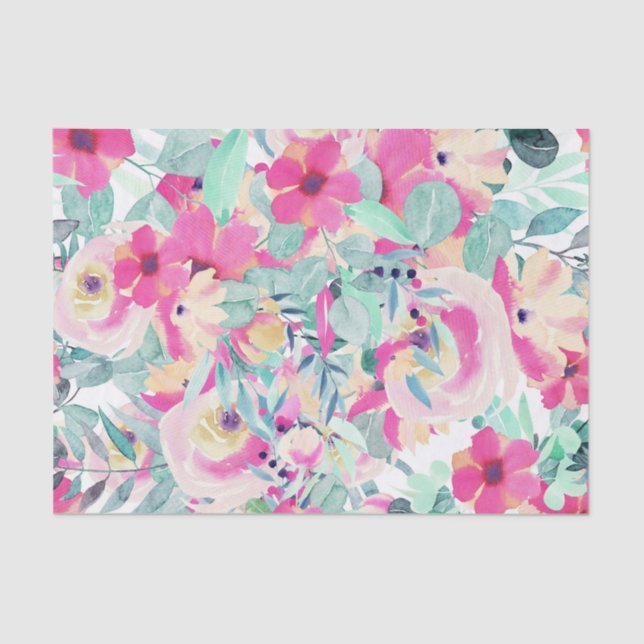 Papier Mousseline Pastels Rose Floral Fleurs Découpage (Recto)
