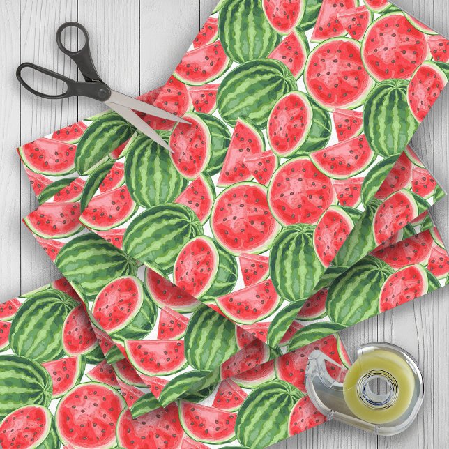 Papier Mousseline Pastèque rouge verte été pique-nique  (Watermelon gift wrapping tissue paper)