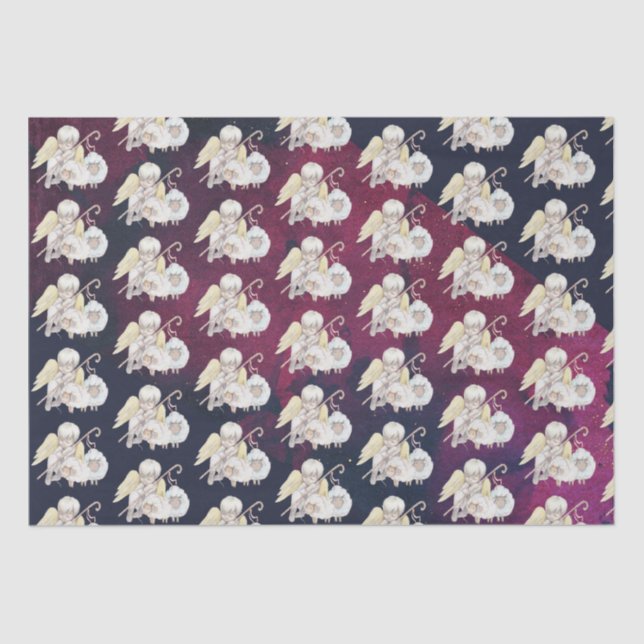 Papier Mousseline Pasteur de Noël Ange avec Motif d'agneaux (Recto)