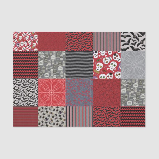 Papier Mousseline Patchwork de Halloween rouge, gris et noir (Recto)