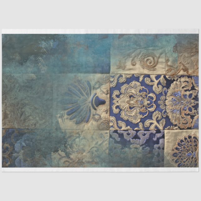 Papier Mousseline Patchwork Elégance Azure Allure, mélanges bleus (Recto)