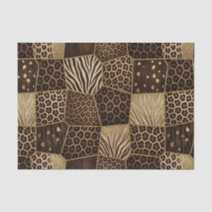 Papier Mousseline Patchwork Imprimé Animalier Africain Marron & Or