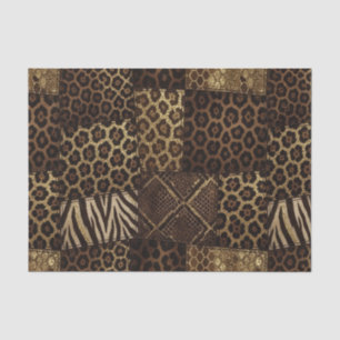Papier Mousseline Patchwork Imprimé Animalier Africain Marron & Or