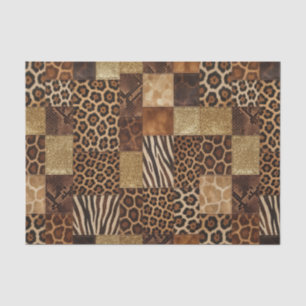 Papier Mousseline Patchwork Imprimé Animalier Africain Marron & Or