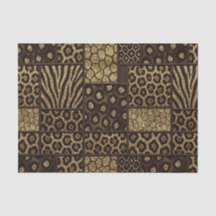 Papier Mousseline Patchwork Imprimé Animalier Africain Marron & Or