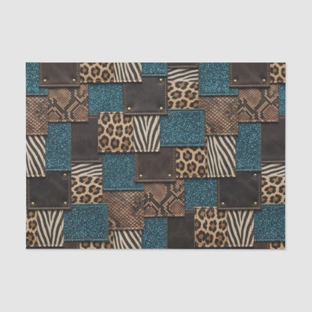 Papier Mousseline Patchwork Imprimé Animalier Africain | Marron & Sa (Recto)