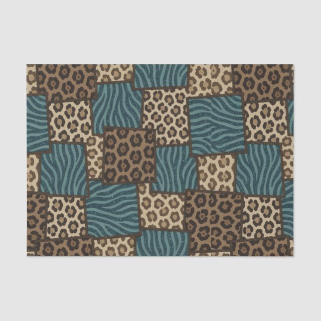 Papier Mousseline Patchwork Imprimé Animalier Africain | Marron & Sa (Recto)
