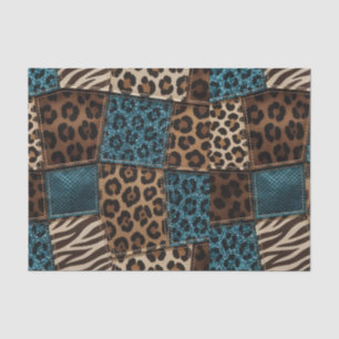 Papier Mousseline Patchwork Imprimé Animalier Africain Marron & Sa