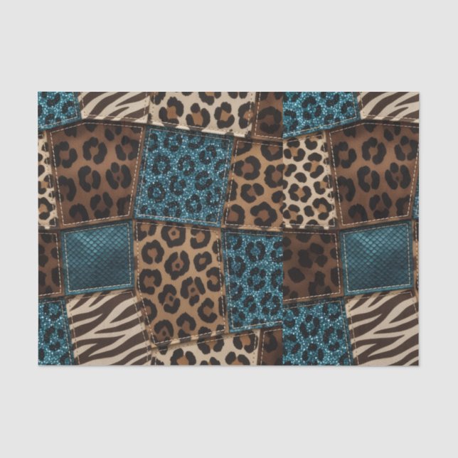 Papier Mousseline Patchwork Imprimé Animalier Africain | Marron & Sa (Recto)