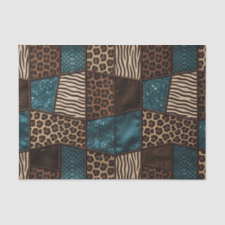 Papier Mousseline Patchwork Imprimé Animalier Africain | Marron & Sa