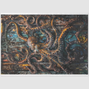 Papier Mousseline Patina bleu rouille Octopus Découpage