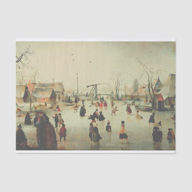 PAPIER MOUSSELINE PATINAGE À GLACE AVERCAMP DANS UN PAPIER EN TISSU  (Recto)