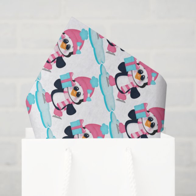 Papier Mousseline Patinage sur glace Papier de Noël Pingouin (Sac cadeau)
