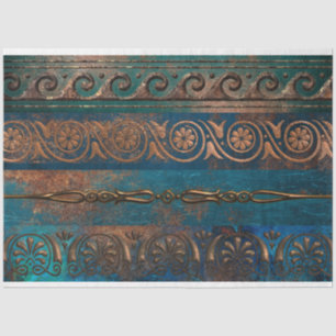 Papier Mousseline Patine de cuivre et métal grec turquoise