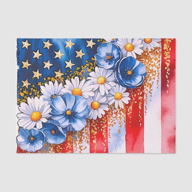 Papier Mousseline Patriotic American Flag Floral Glitter (Recto)