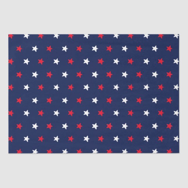 Papier Mousseline Patriotique rouge bleu marine étoiles motif (Recto)