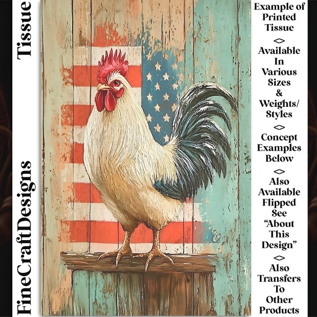 Papier Mousseline Patriotique rustique Agritourisme Rooster DB8L Déc (Créateur téléchargé)