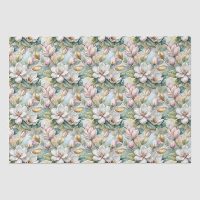 Papier Mousseline Pattern Elegant Magnolia Flowers (Recto)