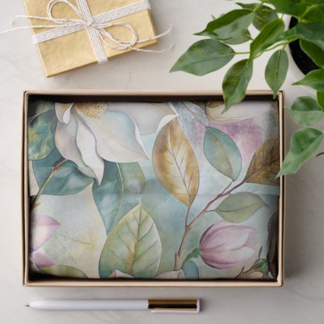 Papier Mousseline Pattern Elegant Magnolia Flowers (Cadeau)