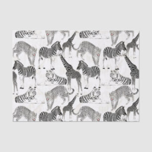 Papier Mousseline Patters de Stylish Black et White Jungle Animals
