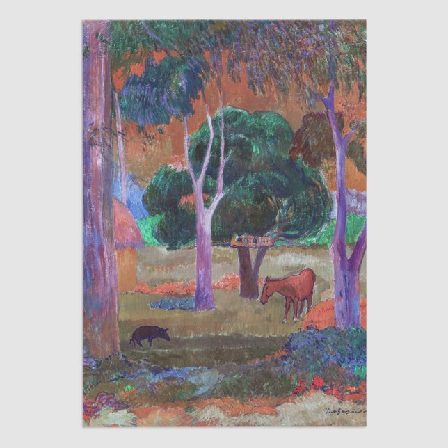 Papier Mousseline Paul Gauguin - Paysage avec un cochon et un cheval (Créateur téléchargé)
