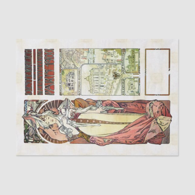 Papier Mousseline Pavillon d'Autrichien d'Alfons Mucha 1900 (Recto)