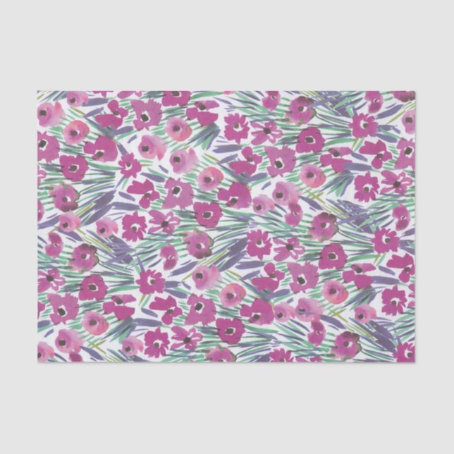 Papier Mousseline Pavot à eau violet collage floral de fleurs (Recto)