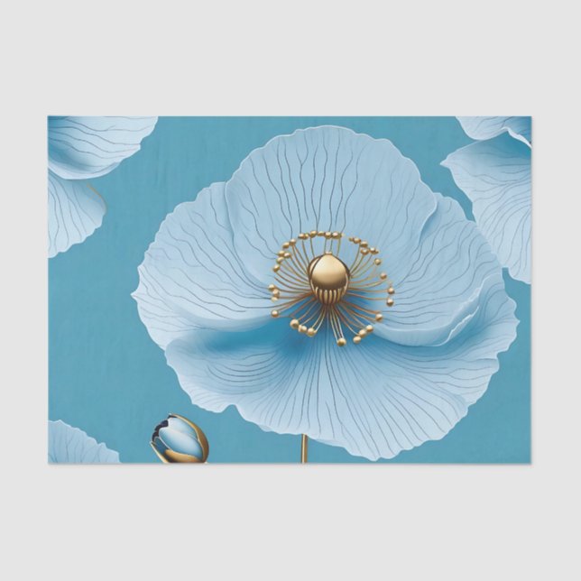 Papier Mousseline Pavot botanique moderne chic bleu (Recto)