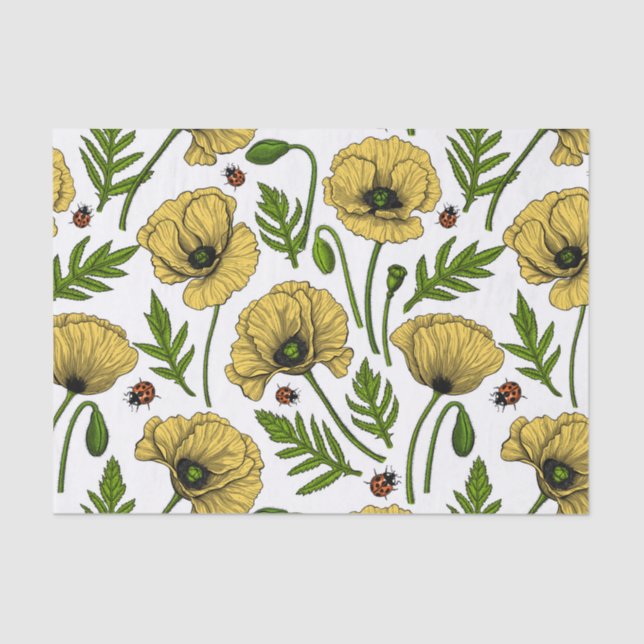 Papier Mousseline Pavot jaune et coccinelle (Recto)