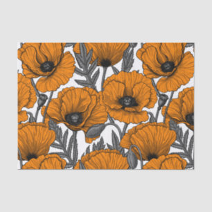 Papier Mousseline Pavot orange sur blanc