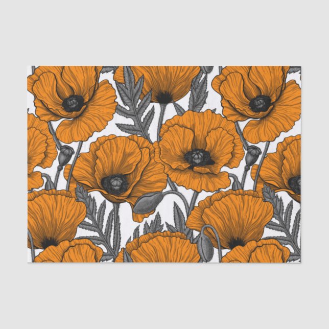 Papier Mousseline Pavot orange sur blanc (Recto)