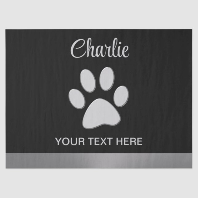 Papier Mousseline Paw Chien Argent sur arrière - plan noir (Recto)