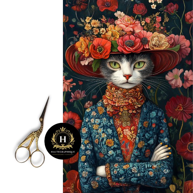 Papier Mousseline Pays Calico Floral Chat Découpage (Créateur téléchargé)