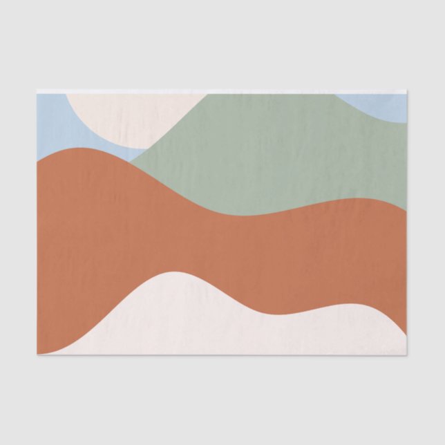 Papier Mousseline Paysage Abstrait - Terracotta, Sage & Sky Bl (Recto)