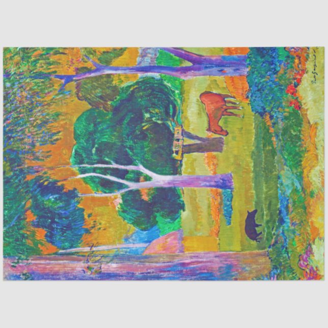 Papier Mousseline Paysage avec cochon et cheval, Gauguin (Recto)