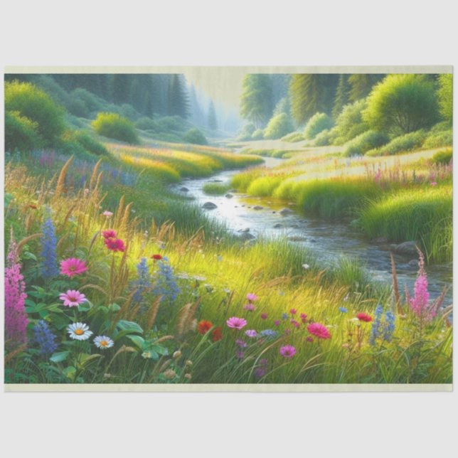 Papier Mousseline Paysage de prairie fleurie (Recto)