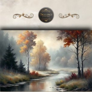 Papier Mousseline Paysage de rivière automnale brumeuse en découpage