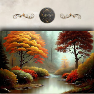 Papier Mousseline Paysage de rivière d'automne doré en découpage