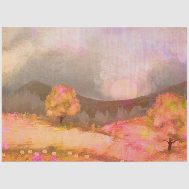 Papier Mousseline Paysage Dreamy Rose Orange (Recto)