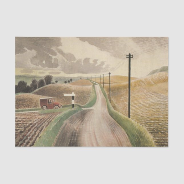 Papier Mousseline Paysage du Wiltshire (par Eric Ravilious) (Recto)