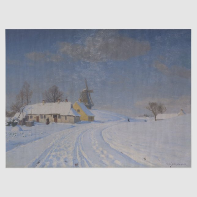 Papier Mousseline Paysage neigeux en hiver (par H.A. Brendekilde) (Recto)