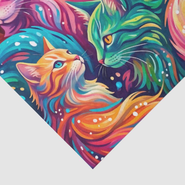Papier Mousseline Paysage onirique de chat vibrant – Psychedelique B (Détail)