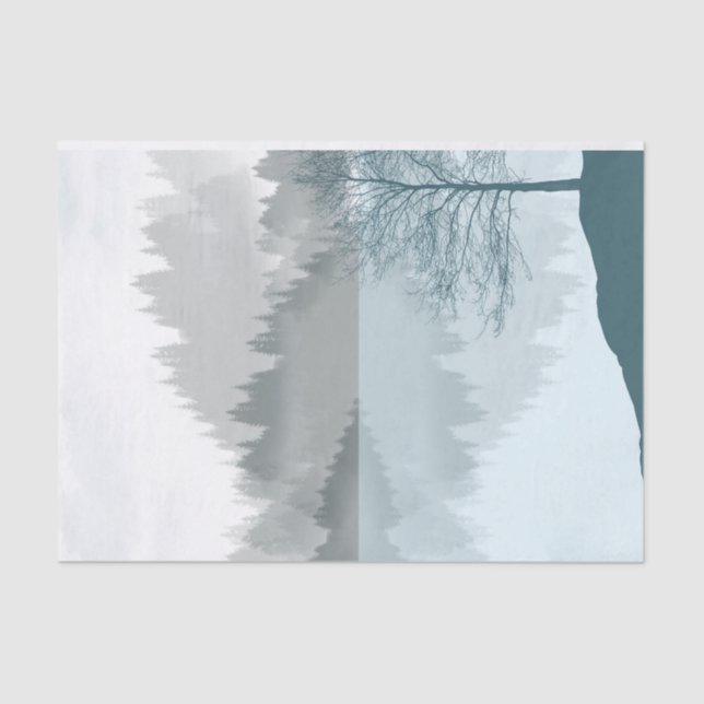 Papier Mousseline Paysage Réflexion Lac Arbres Vert (Recto)