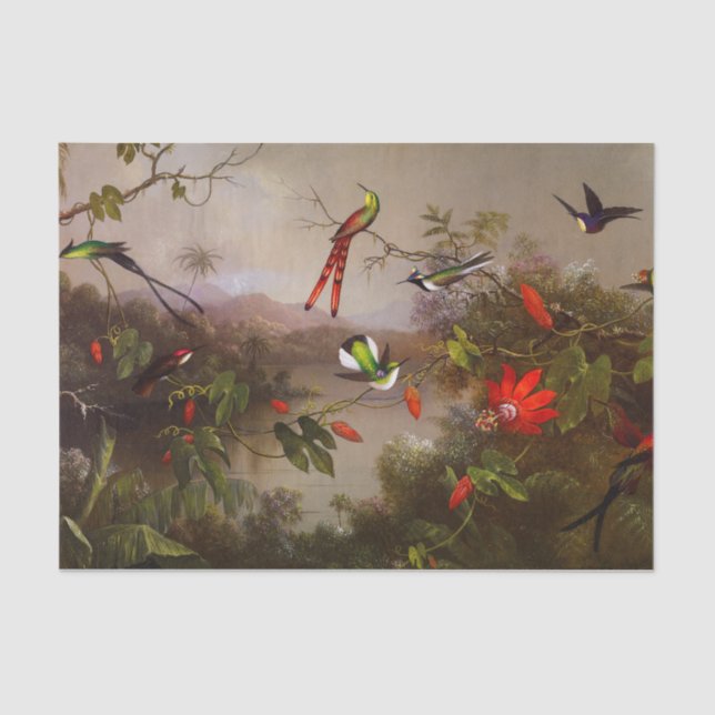 Papier Mousseline Paysage tropical avec dix colibris (Recto)
