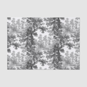 Papier Mousseline Paysage vintage Cottage Toile-Noir & Blanc