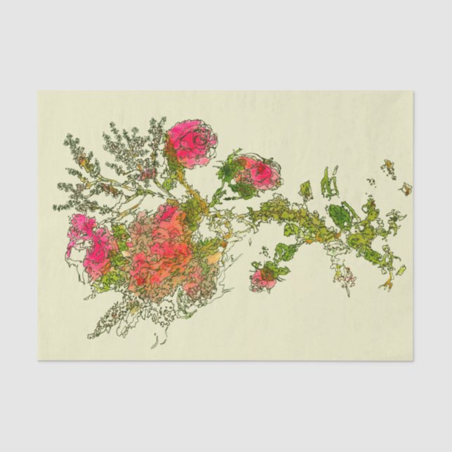 Papier Mousseline Peach Abstrait Rose Floral Decoupage (Recto)