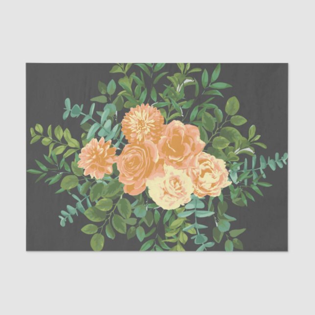 Papier Mousseline Peach Dark Grey Mariage Rose Floral (Recto)