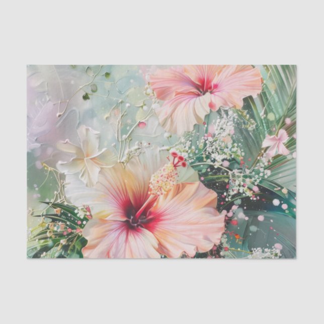 Papier Mousseline Peach rose Hibiscus tropical Anniversaire floral (Recto)