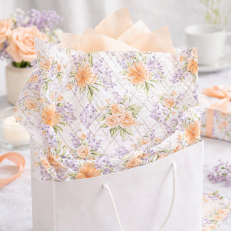 Papier Mousseline Peach Roses Lavender Cottagecore Floral Pattern